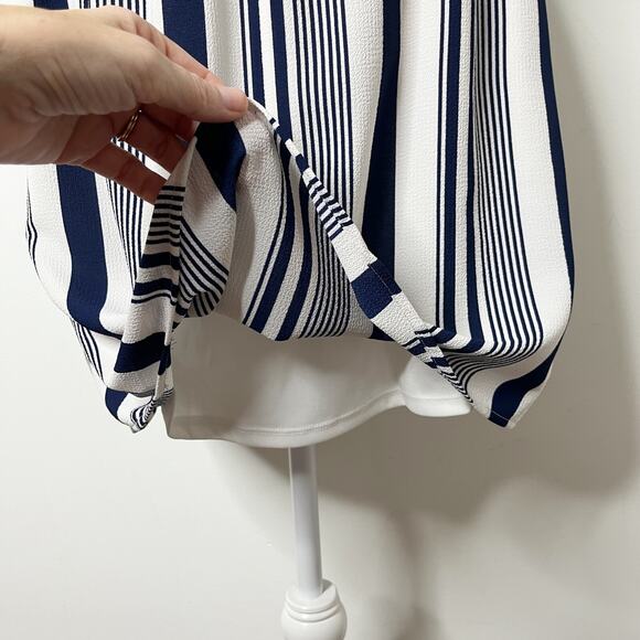Monteau Womens Blouson Dress L Blue White Stripe Mini Sleeveless Spaghetti Strap - Picture 5 of 8